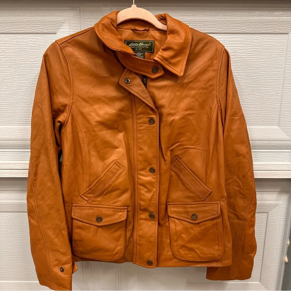 Eddie Bauer Genuine Lamb Leather Jacket Women’s Size M Brown Zipper/Buttons. - Picture 1 of 14